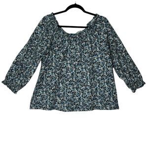 Style & Co Blouse Women's  1X‎  Blue 3/4 sleeve 100% Cotton Floral Romantic